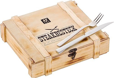 ZWILLING Steak Cutlery Set for 6 People, 12-Piece, 6 Steak Knives and 6 Steak Forks, Incl. Wooden Storage Box, Stainless Steel / Wood on Sale